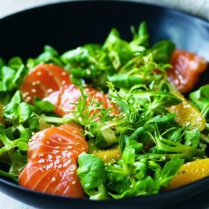 Fresh Garden Salad With Salmon Sashimi
