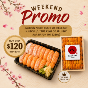 [WEEKEND SPECIAL] Salmon Nigiri Sushi 20-Piece Set + Hachi 八 “THE KING OF ALL UNI” AAA Bafun Uni (250g)