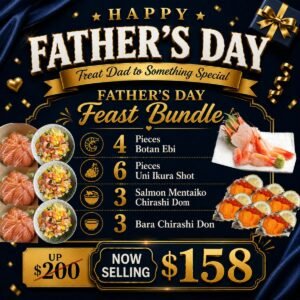 [FATHER’S DAY PROMO] 4–6 Pax Bara Chirashi Don, Salmon Mentaiko Chirashi Don, Botan Ebi Sashimi & Uni Ikura Oyster Shot Feast (For Sharing)